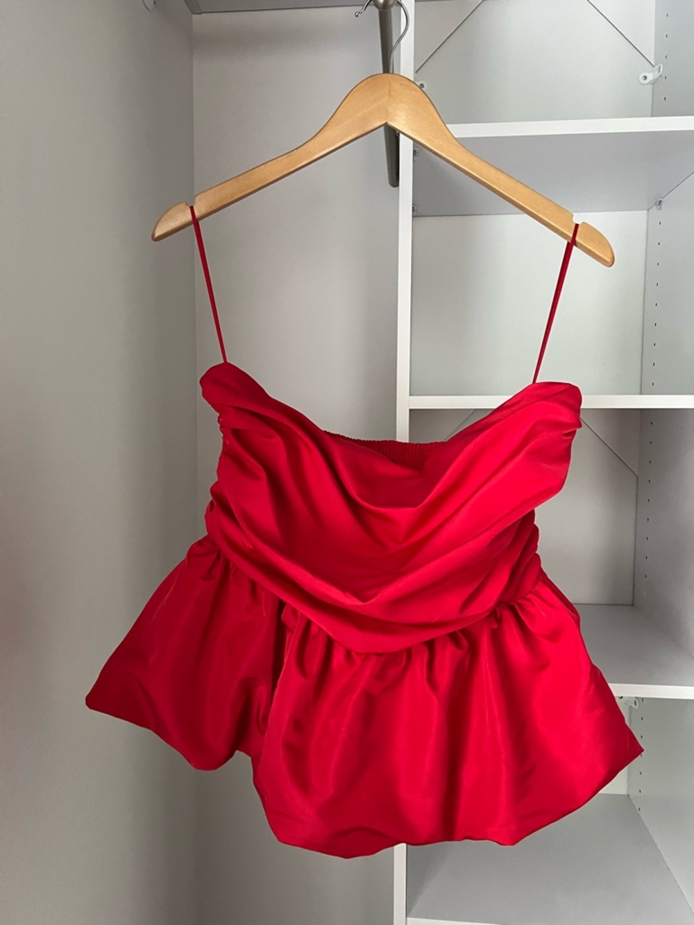 NWT Steve Madden Red Draped Satin Peplum Strapless Top